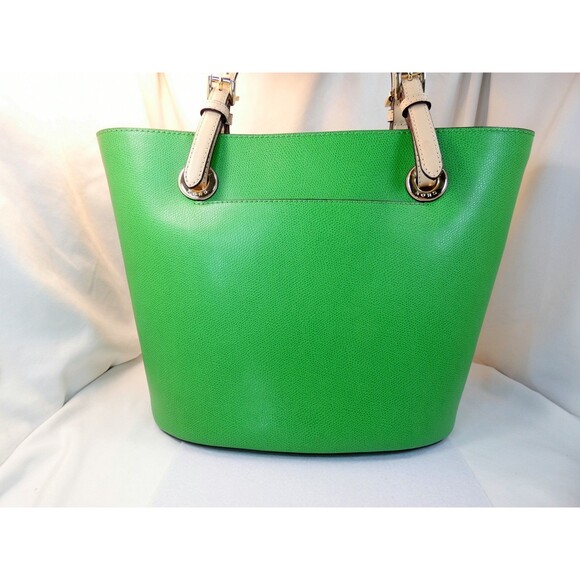 Michael Kors Bright Green Shoulder Tote Bag w/ Gold Medallion Excellent - Picture 3 of 9
